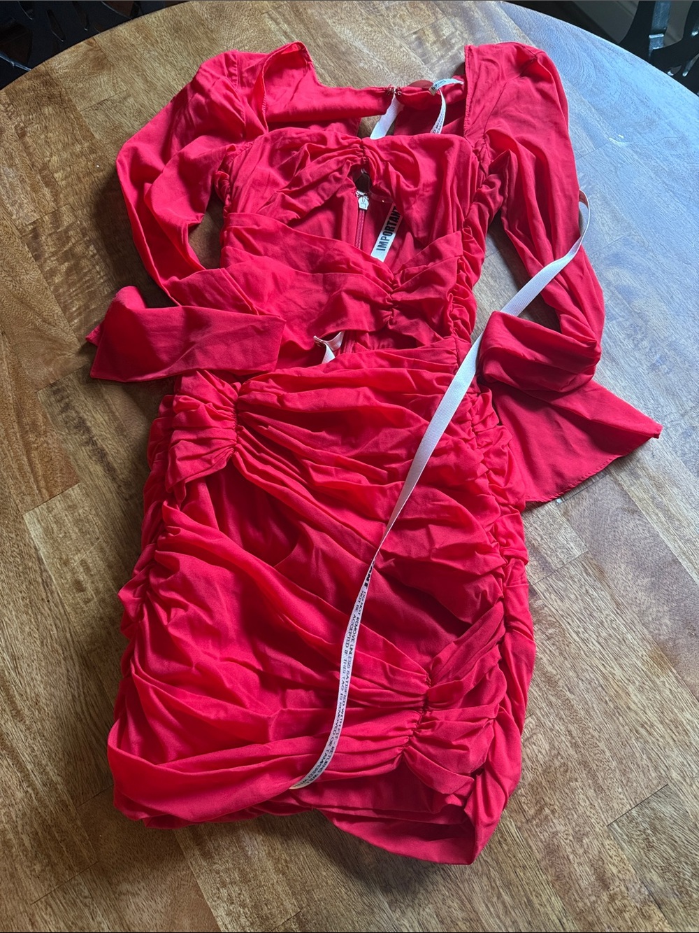 House of CB Red Ruched Long-Sleeve Mini Dress